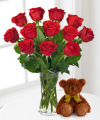 Red Roses and Hugs with Vase  -  FedEx