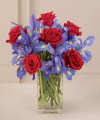 Iris and Red Rose Bouquet with Vase  -  FedEx